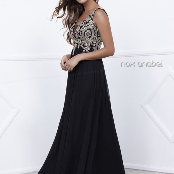Illusion V-Neck Sequined A-Line Prom Dress NX8343